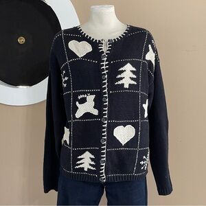 Villager Liz Claiborne NWT Holiday Cardigan – Reindeer, Hearts & Snowflakes M/L